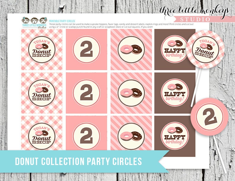 Donuts Shop Party Circles - Cupcake Toppers, Gift Tags, Favor Tags and More Il_570xn