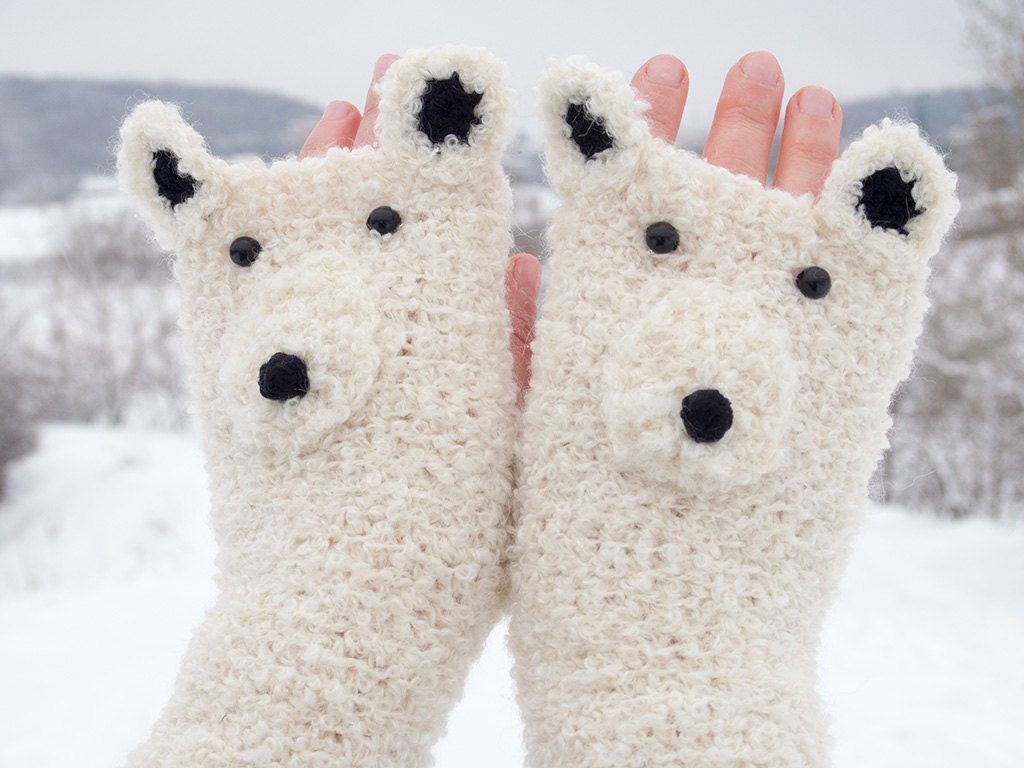 Polar Bear Fingerless Gloves (Boucle) - Free Shipping Worldwide - Pomber