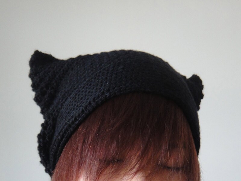 Cat Ear Beanie in Black Crochet Hat Women Hat Cat by ...
