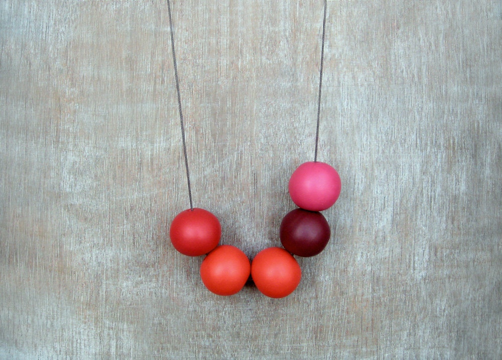 Geometric Necklace / Red Necklace/ Polymer Clay Necklace/Boho Necklace/Handmade clay beads necklace - JullMade