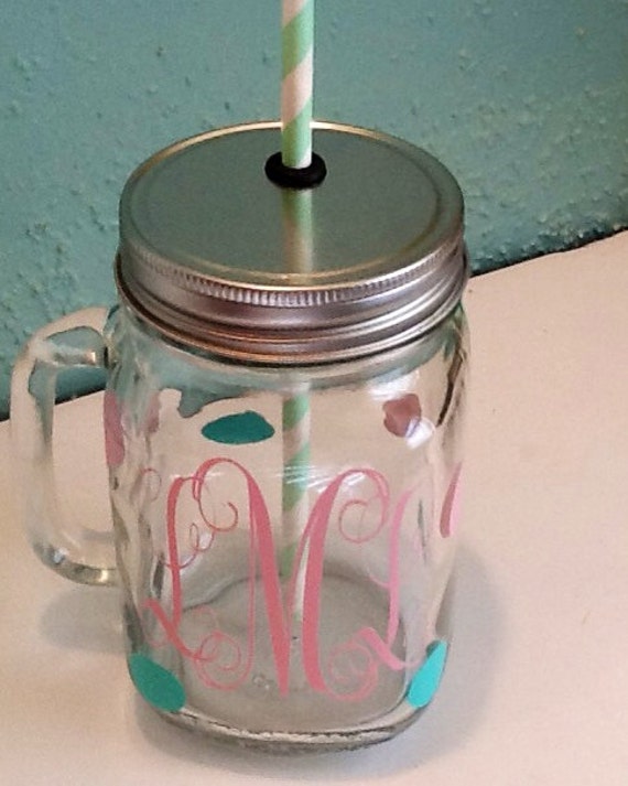 Mason Jar Drinking Glass with Handle with by RememberedOnceMore