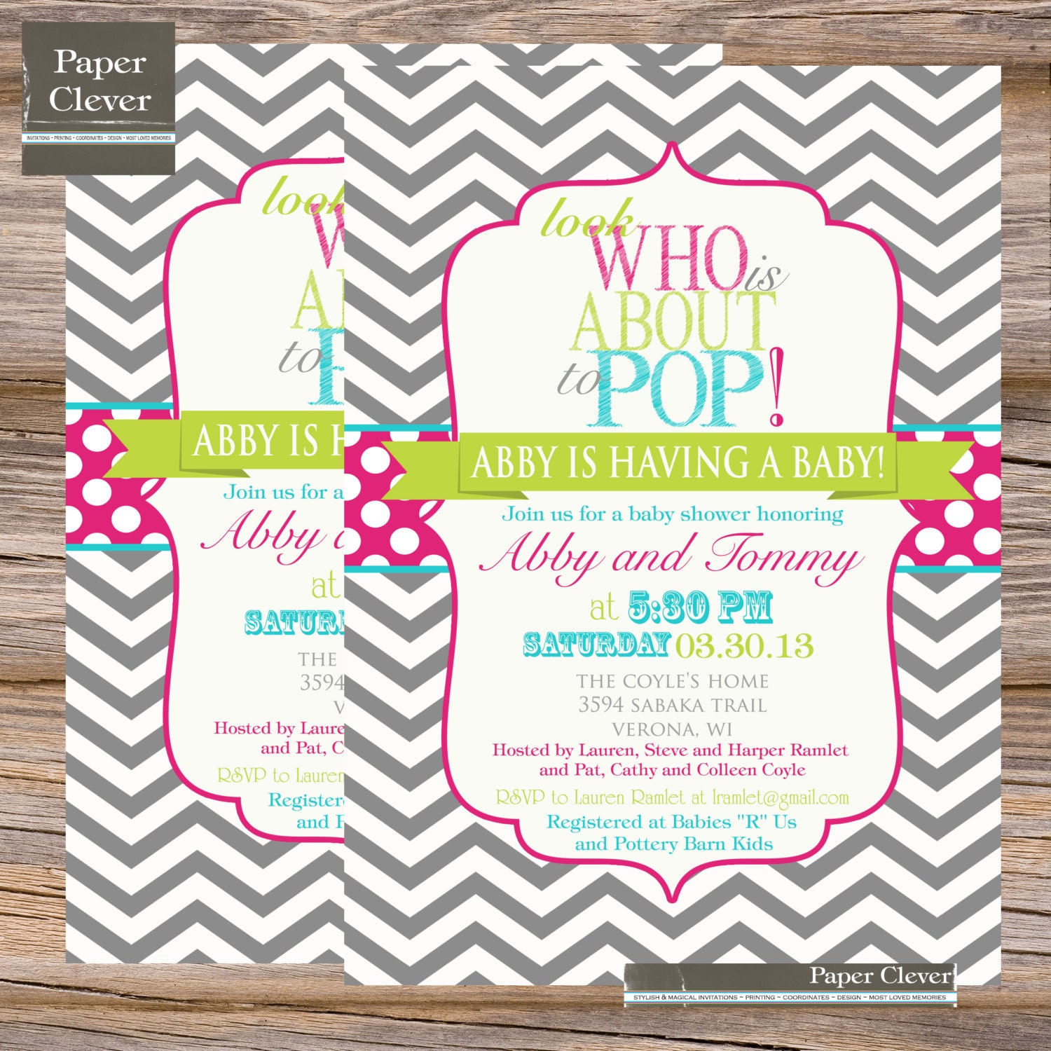 About to pop girls Baby Shower Invitation hot pink, lime - printable, digital file #141 Il_570xn