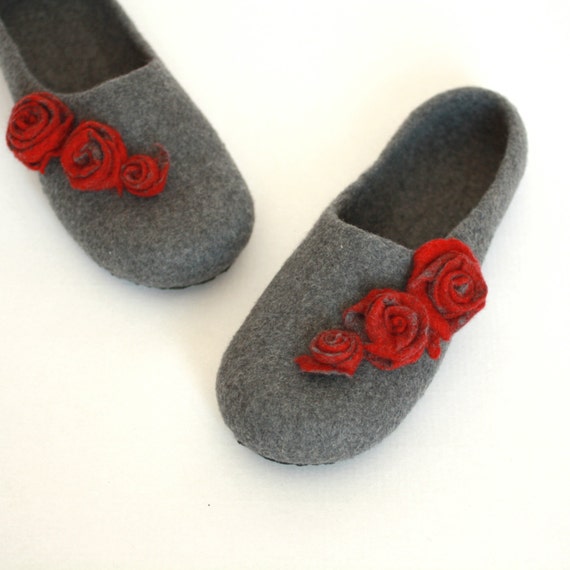 slippers day wool  for felted Mothers Women     gift  house wool  slippers grey house  women  shoes