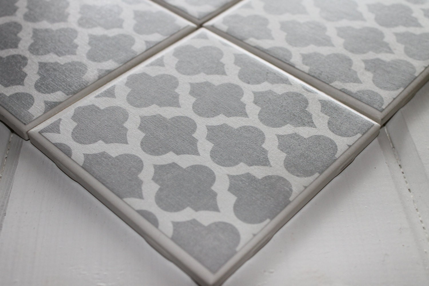 Grey Moroccan Four Piece Ceramic Tile Coaster Set - NicolesNicNacs