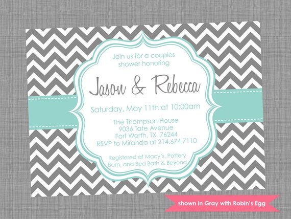 Couples Shower Invitation - Printable Shower Themed Chevron Invite - Colors and Text Customizable Il_570xn