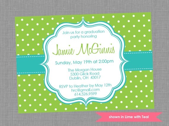 Printable Graduation Party Invitation - Graduation Themed Polka Dot Invite - Colors and Text Customizable Il_570xn