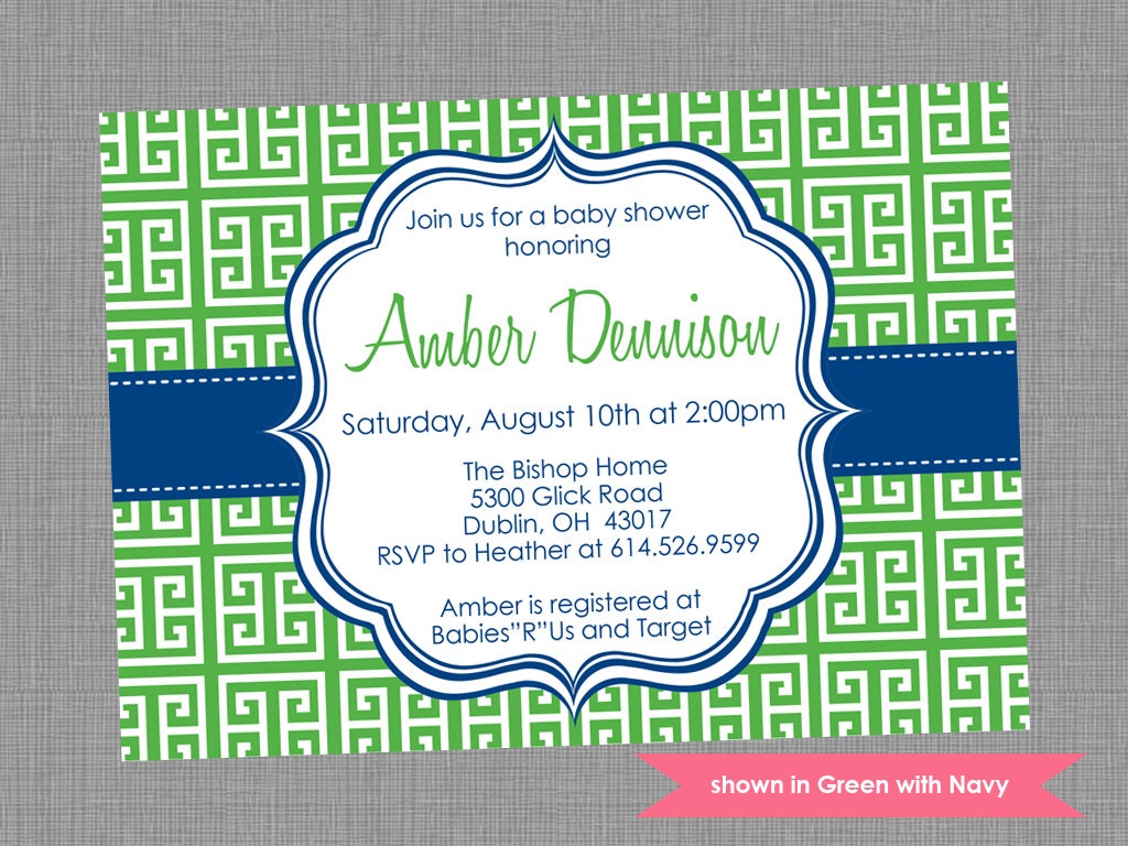 Printable Baby Shower Invitation - Shower Themed Greek Keys Invite - Colors and Text Customizable Il_570xn