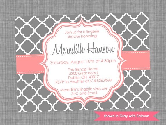Lingerie Shower Invitation - Printable Shower Themed Quatrefoil Invite - Colors and Text Customizable Il_570xn