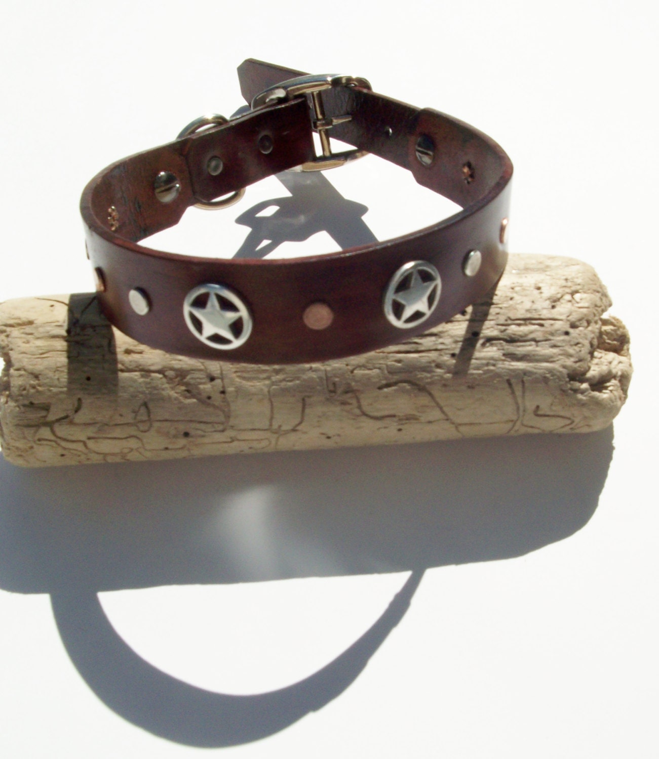 Leather dog collar Silver Star Conchos with Copper and Nickle Rivets ... Leather dog collar Silver Star Conchos with Copper and Nickle Rivets ...