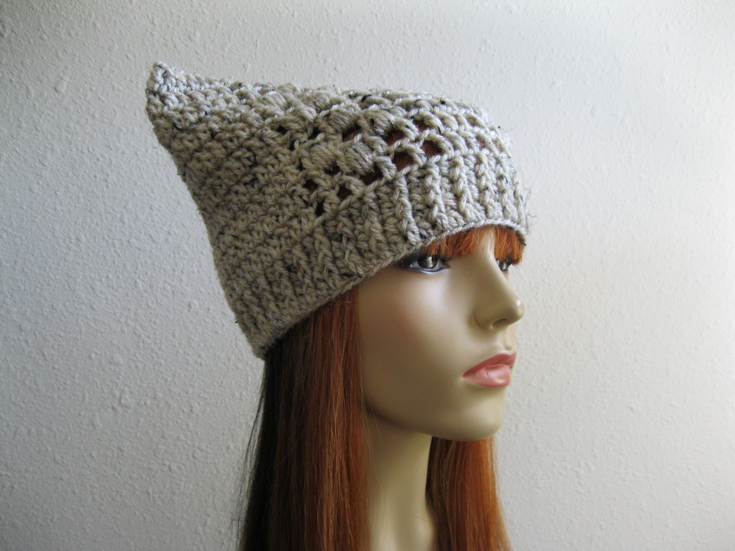 Crocheted Beanie Hat Cat Ear Hat Oatmeal Ready by ...