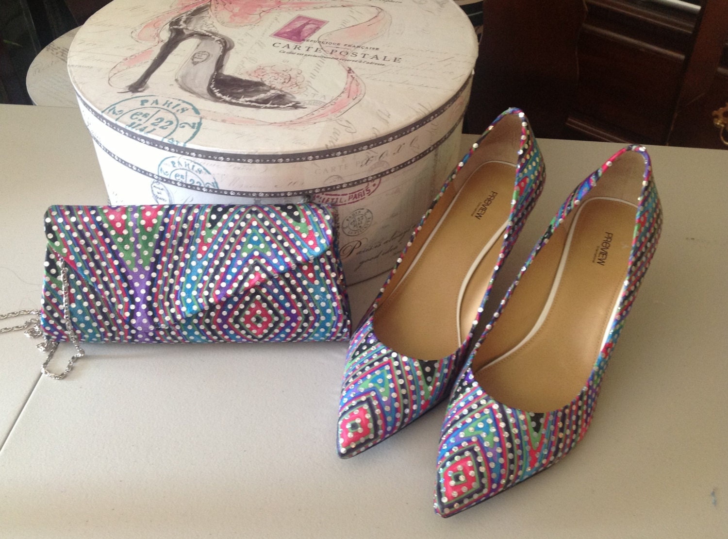 Women evening shoes and matching clutch - Rebranded with Shimmering