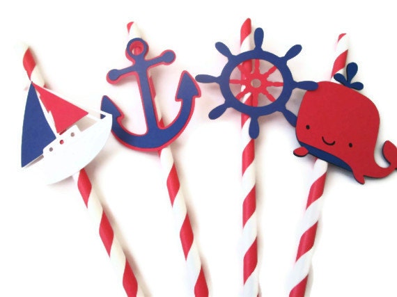 Set of 12 Navy and Red Nautical Straws - Baby Showers, Under the Sea, Birthday Parties, Nautical Parties, Clambakes - MoosesCreations Set of 12 Navy and Red Nautical Straws - Baby Showers, Under the Sea, Birthday Parties, Nautical Parties, Clambakes - MoosesCreations