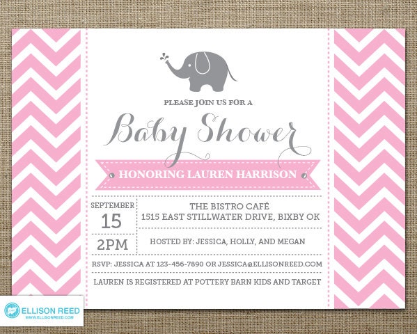 Girl baby shower invitation - chevron - Elephant Baby shower Invitation - Boy baby shower - Baby Shower Printable - Baby Sprinkle Il_570xn