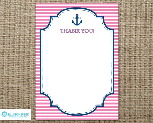 Nautical Birthday - Nautical Printable - Nautical Thank You Note - Anchor - Nautical Baby Shower - Pink Birthday - First Birthday Il_570xn