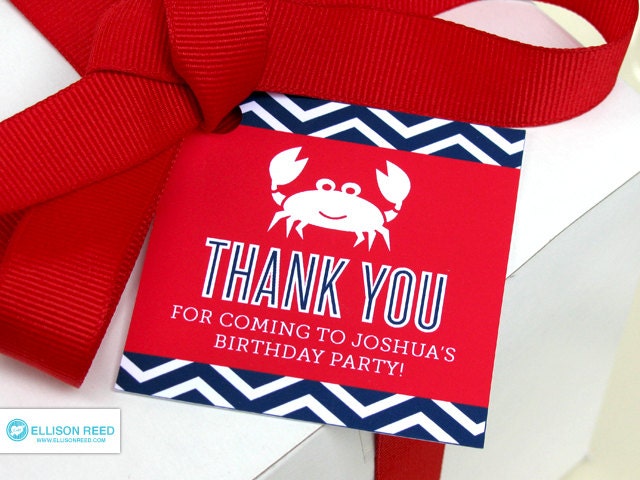 Crab Favor Tags - Crab Birthday - Chevron - Crab Printable - Nautical Birthday - Beach Birthday - Printable Party - First Birthday Il_570xn