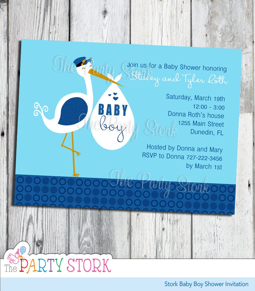 Stork Baby Shower Invitation, Printable Invite for Boy, YOU PRINT ...