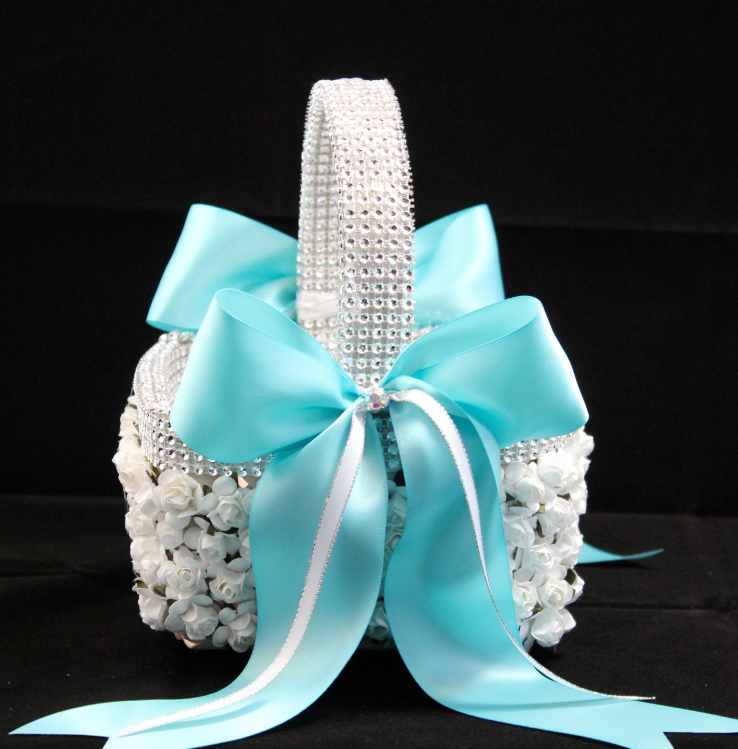 Tiffany Flower Girl Basket / Tiffany Wedding Decorations / Couture Flower Girl / Teal  blue basket