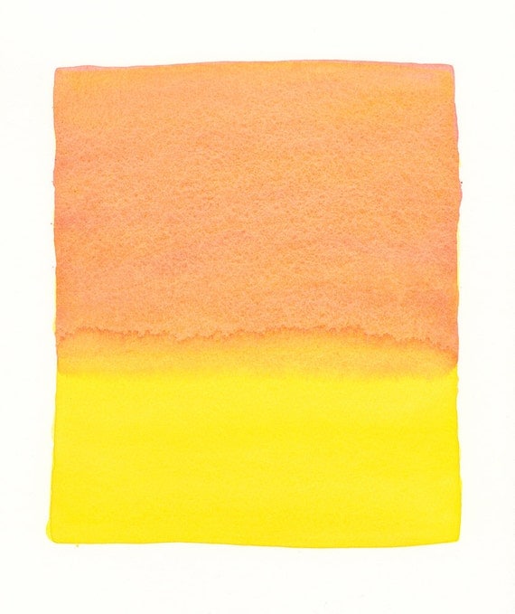 large original watercolor, bright horizon in versions of orange