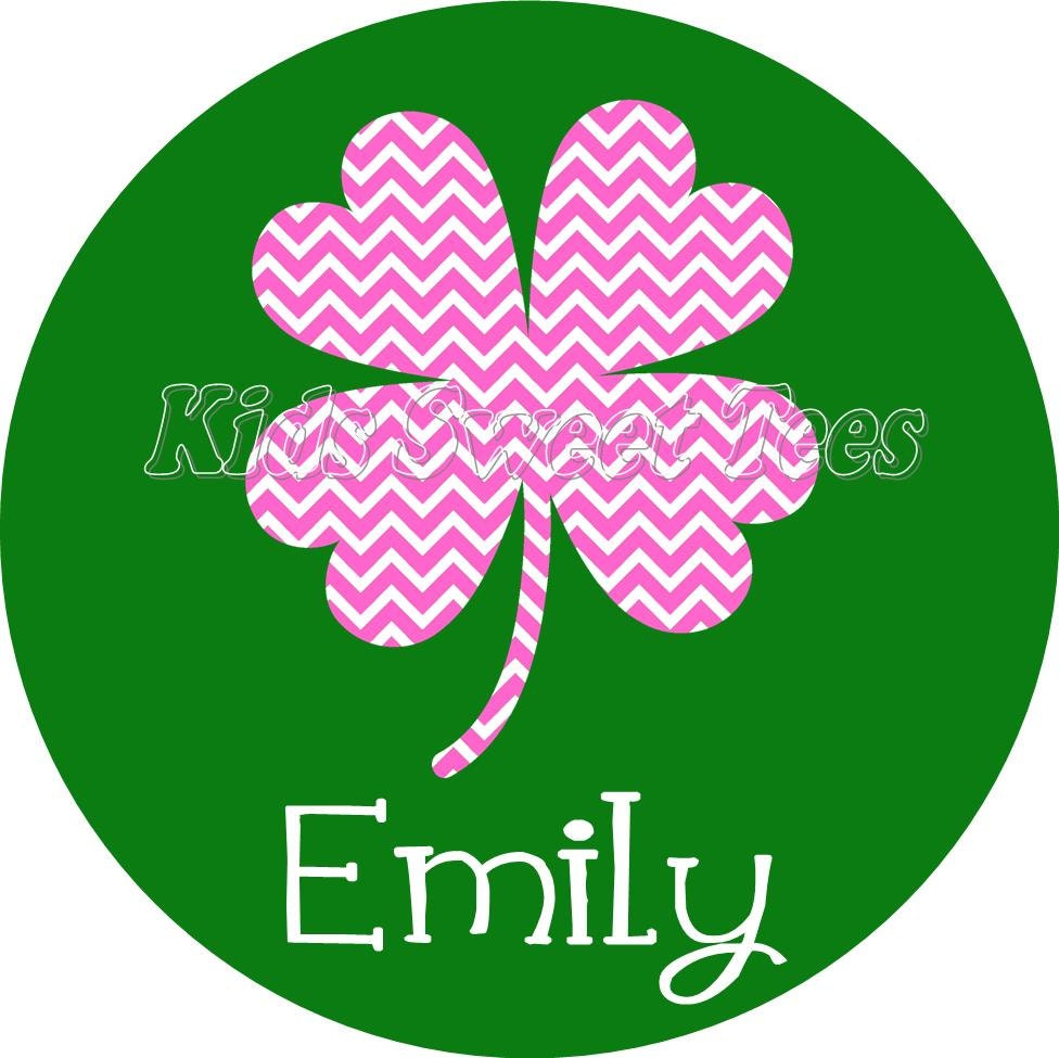 St. Patrick's Day Pink and Green Chevron Clover - personalized - digital image Il_570xn