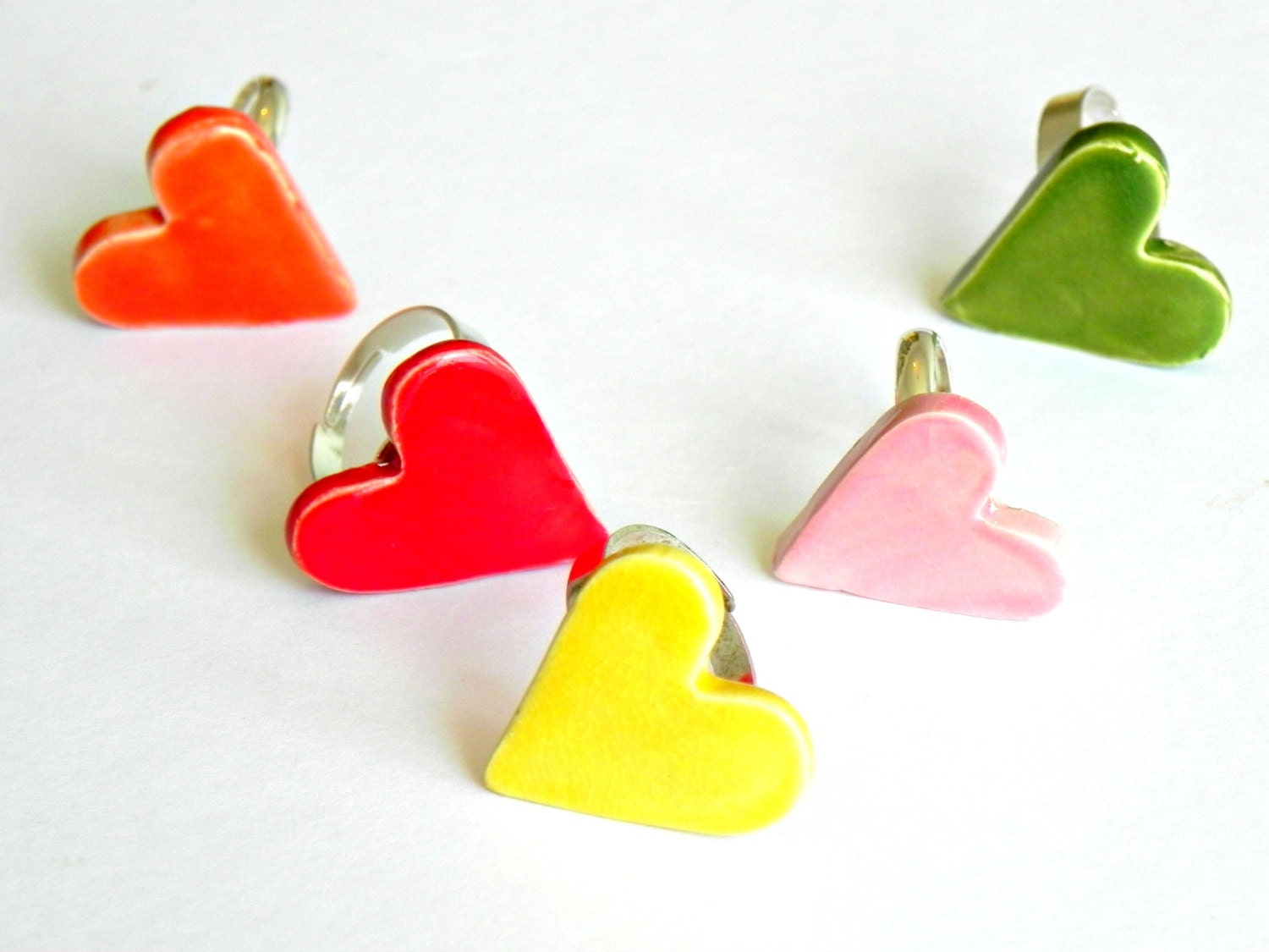 Heart Ceramic Adjustable Ring Spring Colors Cocktail Ring Every Day Modern Pottery Jewelry
