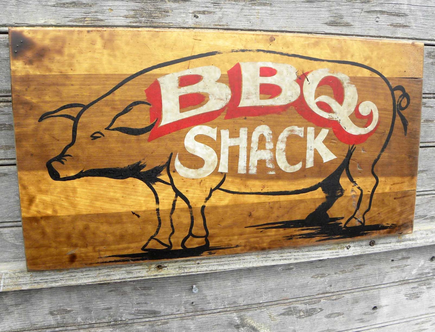 BBQ Sign, original, hand painted, wooden sign faux vintage-antique style, wall hanging