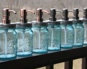 Blue Mason Jar Soap Dispenser with Metal Copper Pump - PINT Jar Lotion Bottle - Ball Perfect Mason - IndustrialRewind