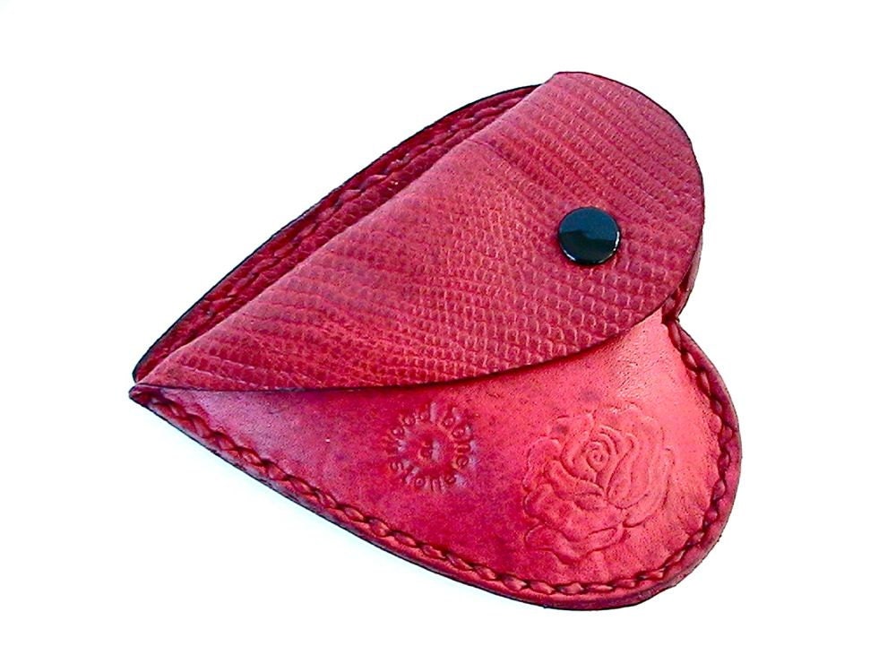 Valentine heart shaped red leather coin purse by WoodBoneAndStone
