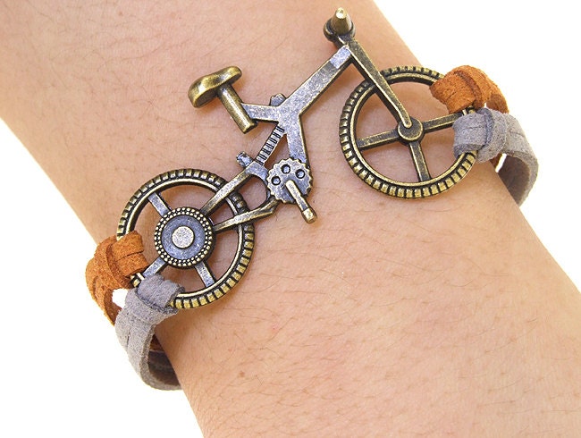 Bike bracelet, Bicycle Bracelet, Charm Bracelet,Bronze bracelet,Adjustable Bangle Bracelet,imitation leather Bracelet - anlubeads