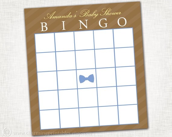 Bow Tie Baby Shower Bingo - PRINTABLE Bingo Card - Baby Boy Shower - Blue Brown - Bow Tie Collection Il_570xn