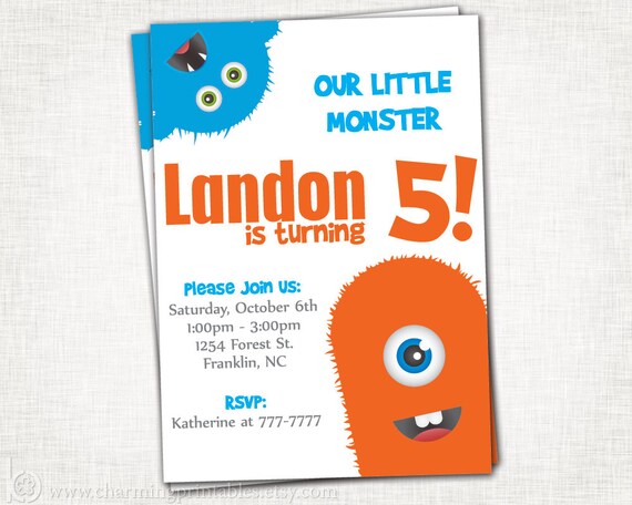 Monster Invitation - Printable File - Lil Monster Invite for Birthday Party or Baby Shower Il_570xn