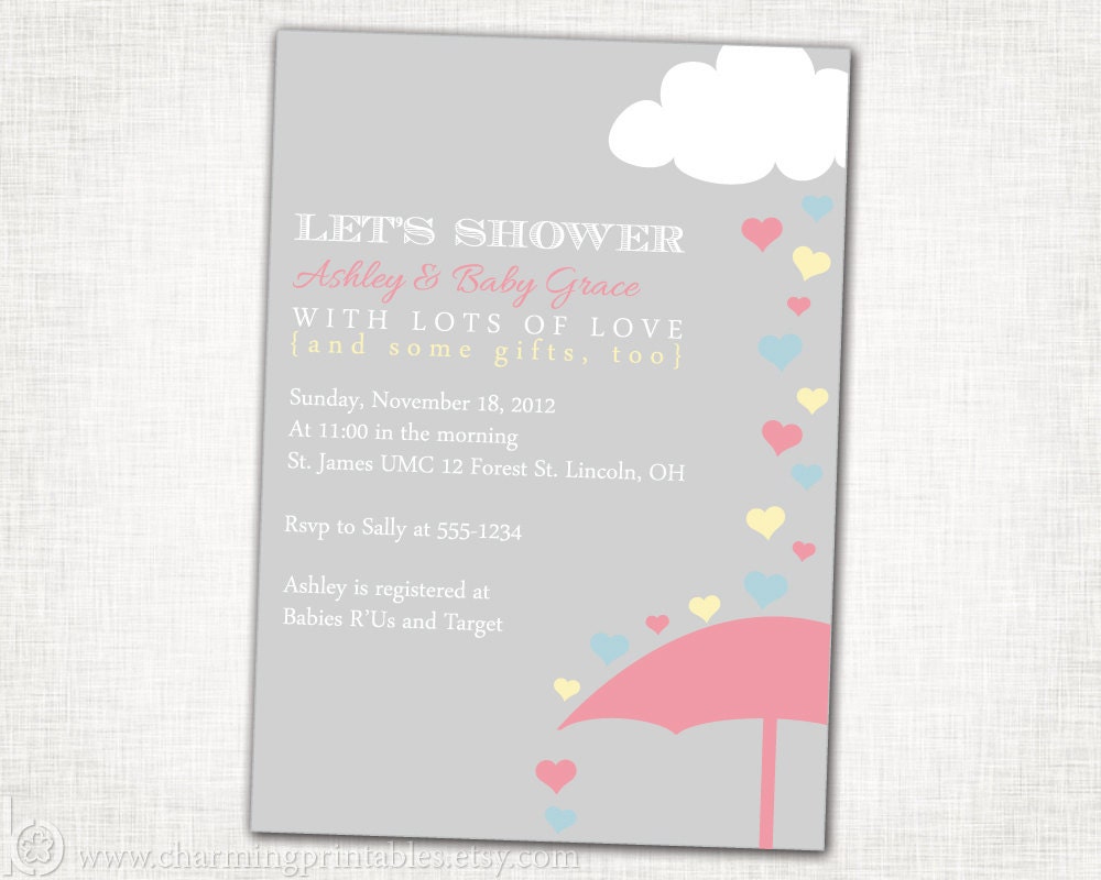 Rain Shower Baby Girl Shower Invitation - PRINTABLE Invitation - DIY Digital File - Baby Shower Invitation - Rain Shower Collection Il_570xn