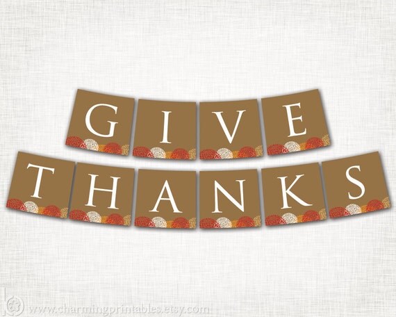 Give Thanks Banner - Thanksgiving Banner - PRINTABLE DIY Digital File - Instant Download Il_570xn