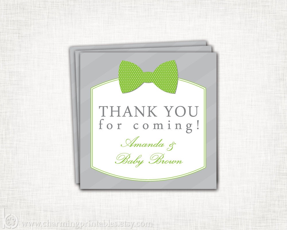 Bow Tie Baby Shower Tags - Baby Boy - PRINTABLE Thank You - DIY Digital File - Green Gray - Bow Tie Collection Il_570xn