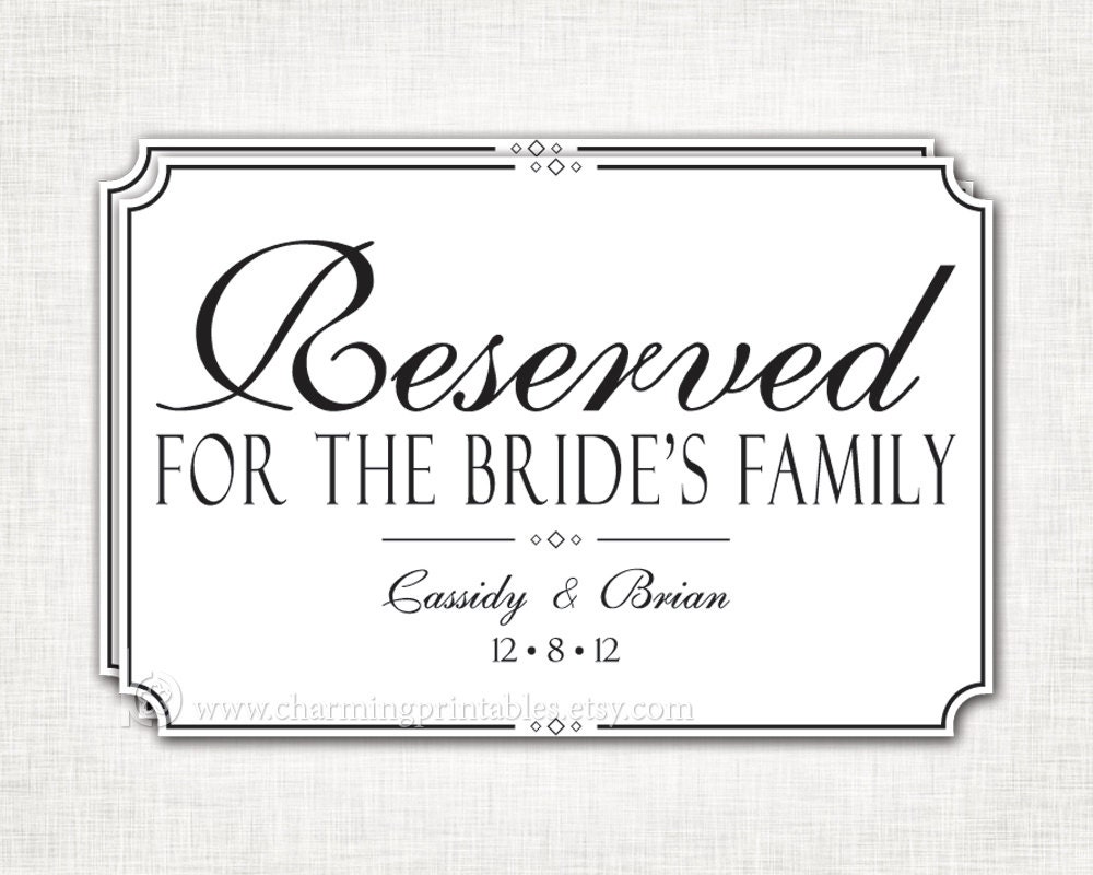 Wedding Reserved Table Sign - PRINTABLE DIY Digital File Reserved Sign - Custom Wedding Reserved Tables - Classic Wedding Collection Il_570xn
