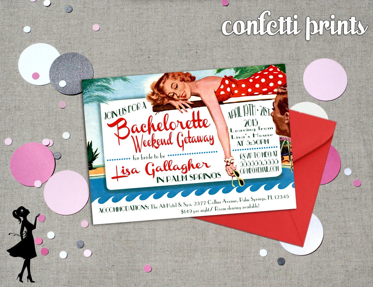 Retro Bridal Shower Invitation - POLKA DOT BIKINI Printable Il_570xn