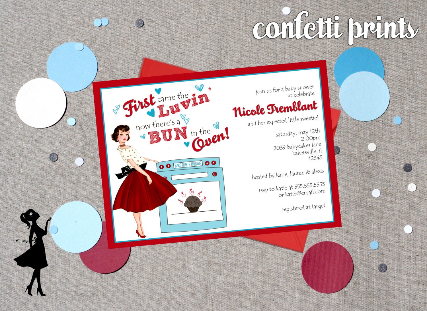 Retro Baby Shower Invitation - BUN In The OVEN Printable Il_570xn