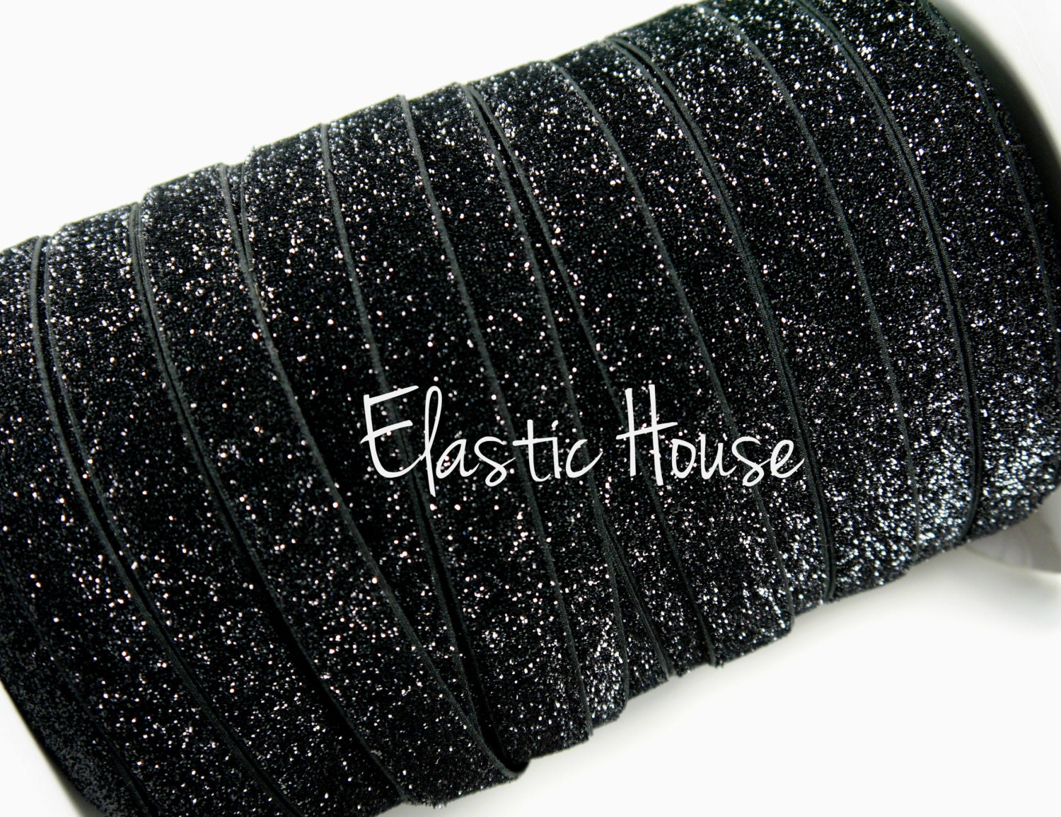New 5 yards 5/8 Glitter Elastic Black by BloomzberrySupplies