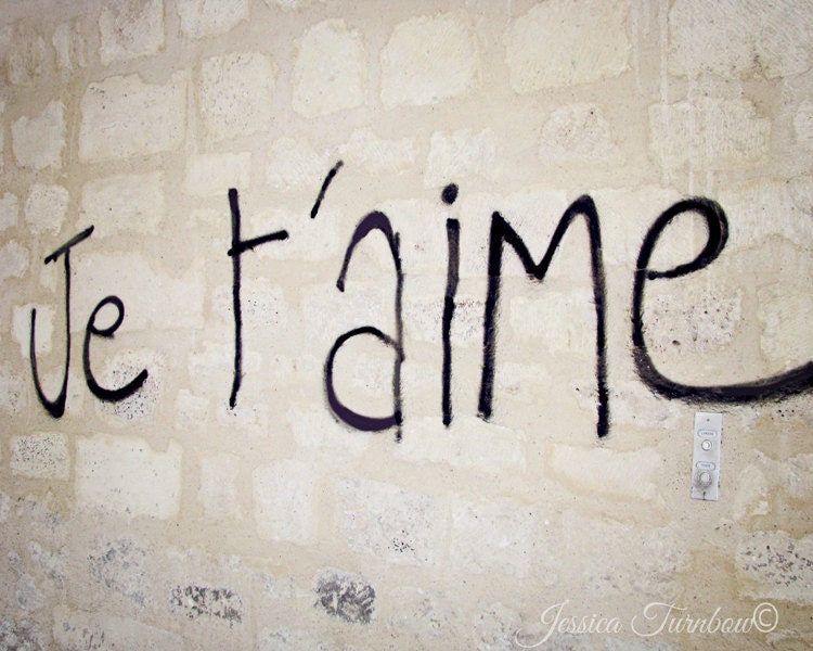 Je t'aime Paris 8x10 Graffiti Photo, Brick Wall, French Urban Art - I Love You in French, Romantic, Language, City, Gift, Wedding Gift - gypsyfables