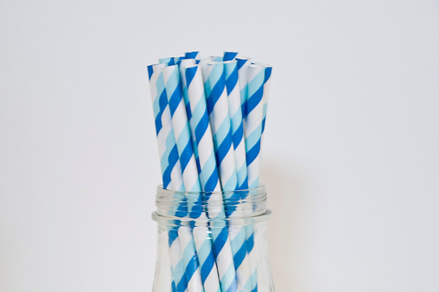 25 Double Blue Striped Paper Straws Retro Vintage Style Carnival Circus Wedding Birthday Bridal Baby Shower W/ Printable Flags Ready to Ship Il_570xn