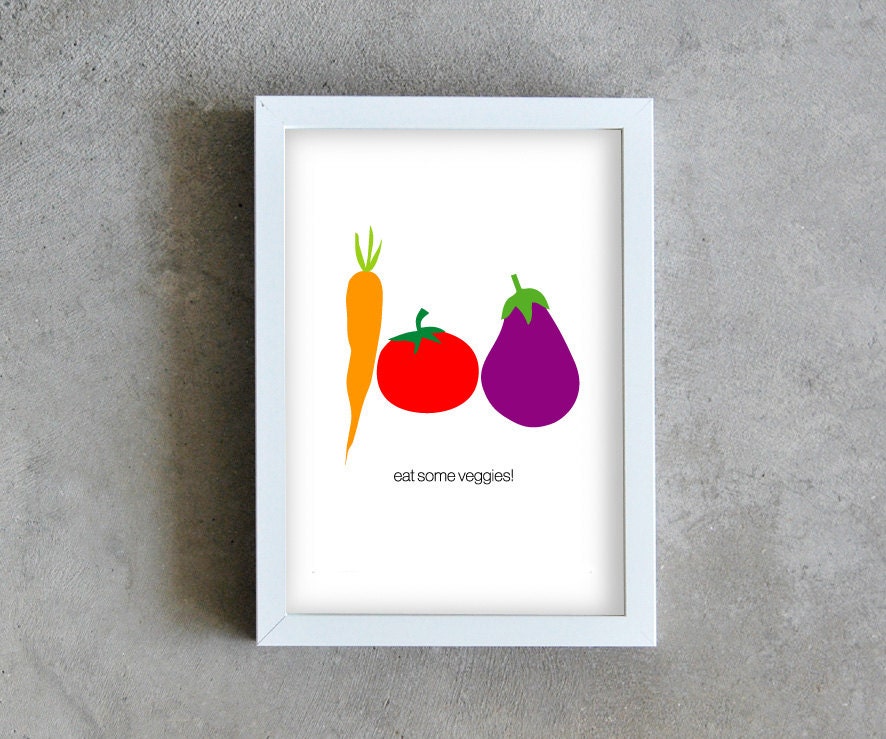 Vegetables art print, veggies wall art, kitchen print poster, carrot, tomato, eggplant veggies art, home wall art