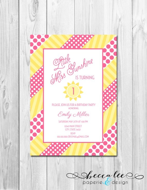 Little Miss Sunshine Birthday Party Invitation - Pink and Yellow - DIY - Printable Il_570xn