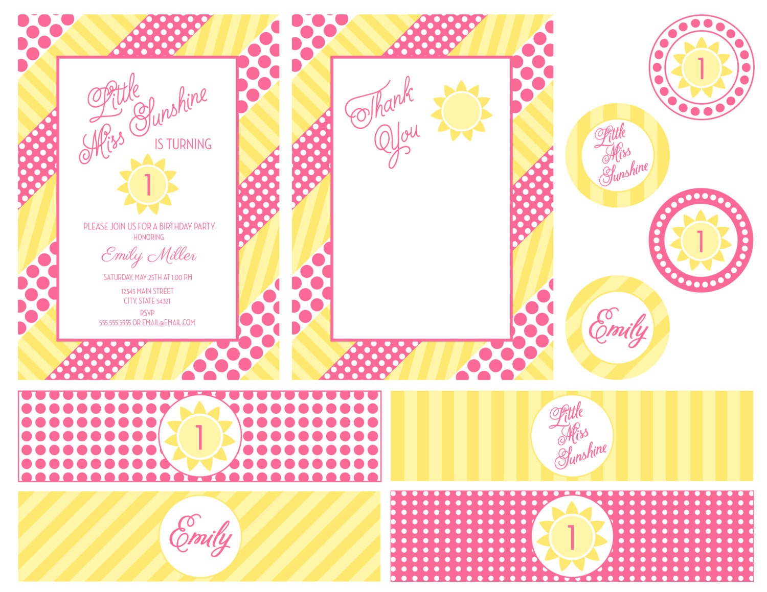 Little Miss Sunshine Party Pack - Pink and Yellow - DIY - Printable Il_570xn