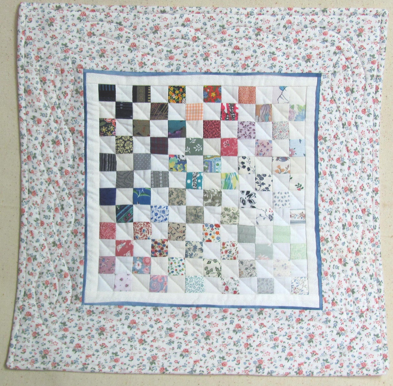 Postage Stamp mini quilt 70s fabric samples by Pattyskypants