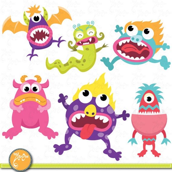Cute Litter Monsters Clip art Set, Funny monster Lcm003 Personal and Commercial Use, cards, invitations, scrapbooking and all paper crafts. Il_570xn