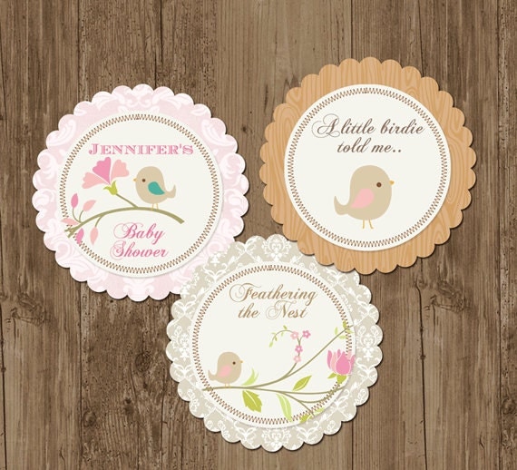 Little Bird Baby Shower Party Rounds Cupcake Toppers- Printable Il_570xn