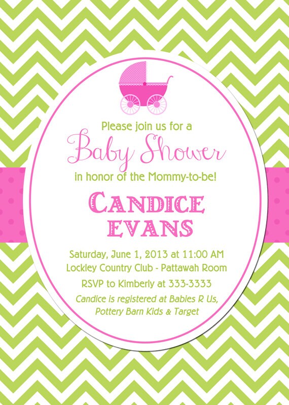 Modern Pink & Green Chevron Stroller Baby Shower Invitation - Printable Il_570xn
