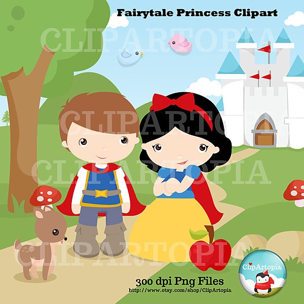 Fairytale Princess Digital Clipart Cute Princess for Card Design, Scrapbooking, Personal and Commercial Use / INSTANT DOWNLOAD Il_570xn