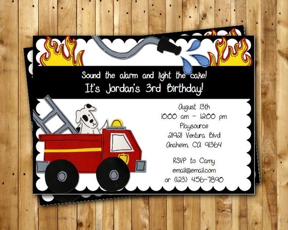 Fire Truck Invitation DIY Customized Birthday Party Il_570xn