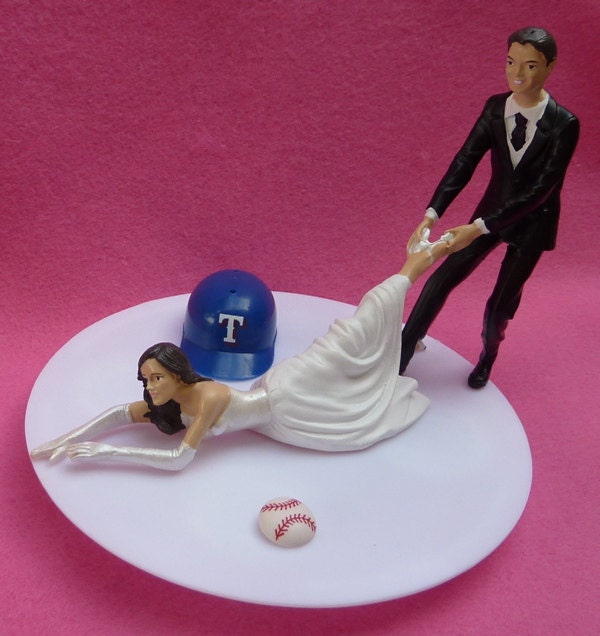 Wedding Cake Topper Texas Rangers G Baseball Themed w/ Garter, Display ...