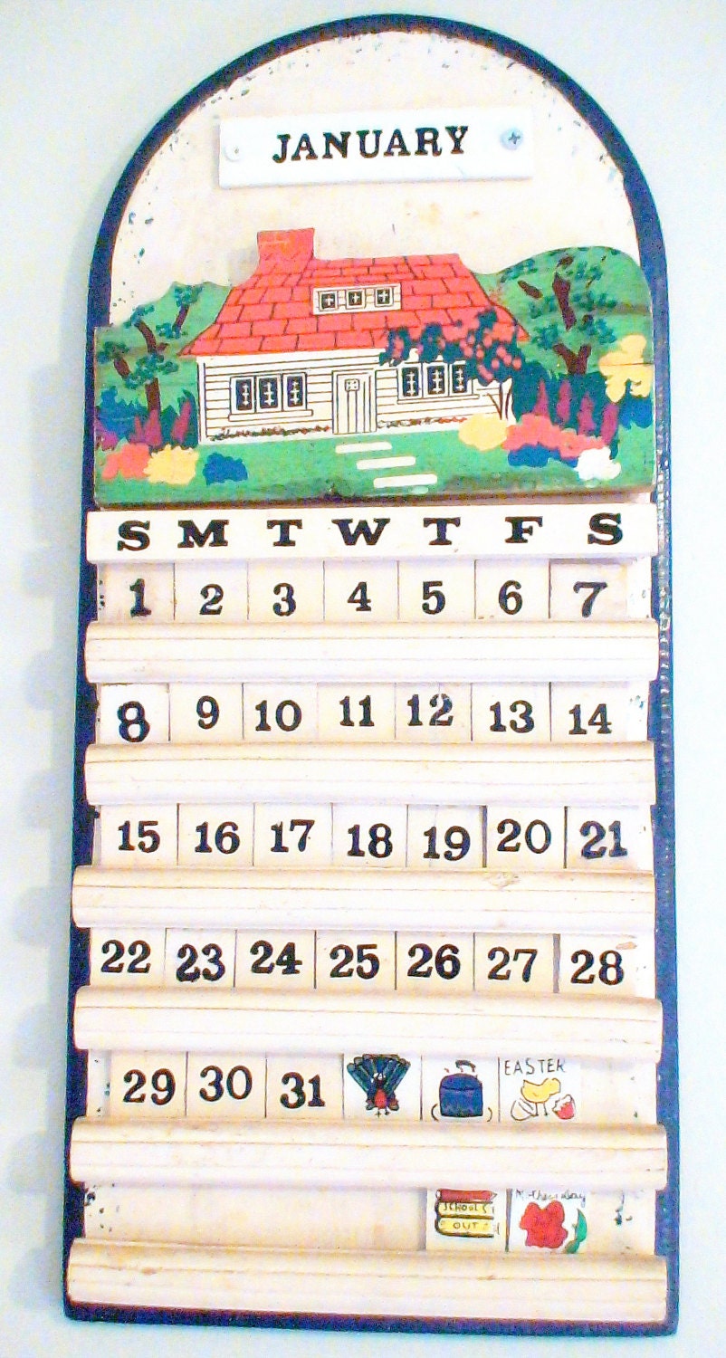 Retro Wall Calendar with Wooden Tiles by BlackberryMarket on Etsy